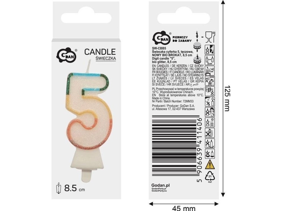 Svieczka cyfra 5 8,5 cm – 8,5 cm