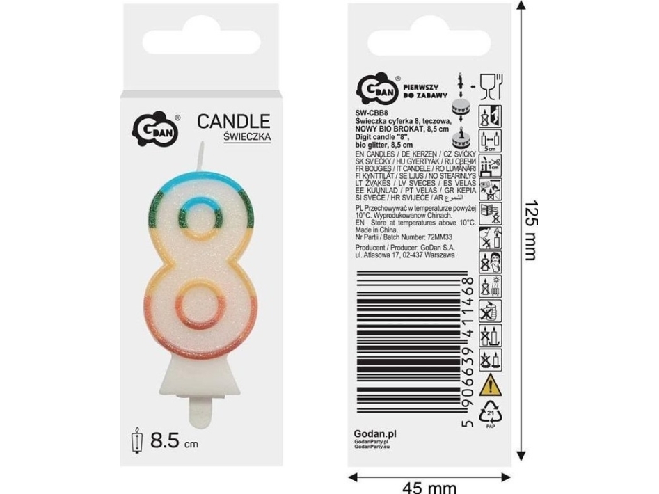 GoDan fødselsdagslys tal 8, teflon/plade 8,5 cm