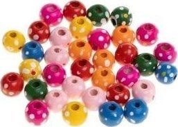 Træperler til trådning af prikker 10mm 35stk