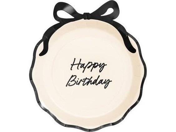 Happy Birthday tallerkener med sløjfe 24 cm, 6 stk.