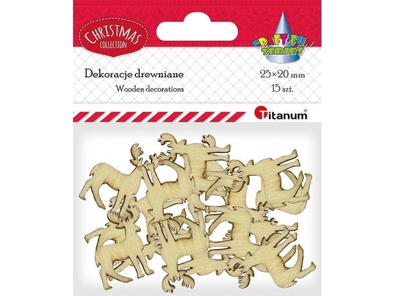 Wooden reindeer 20x25mm natural 15pcs