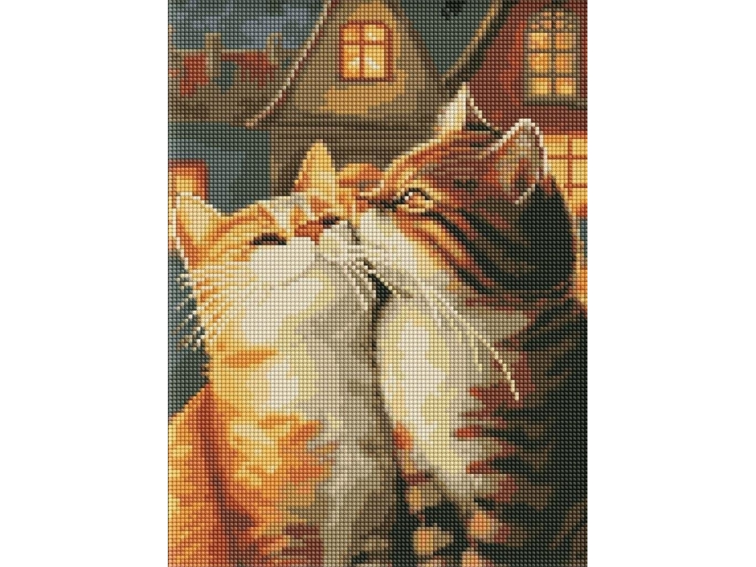 Diamant-Mosaik Ohne Rahmen - Verliebte Katzen 30X40