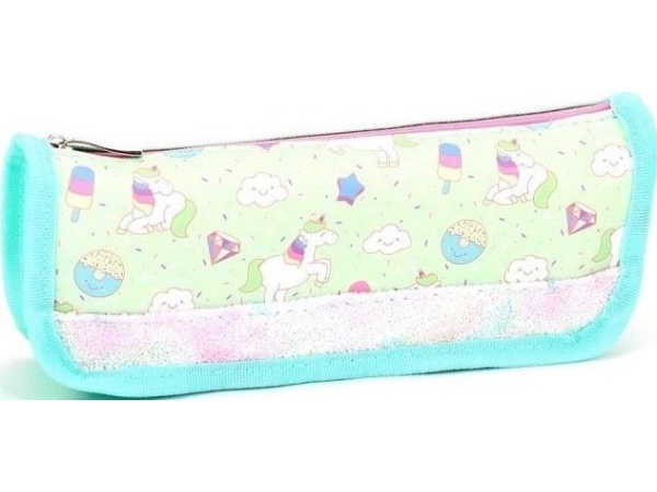Pennfodral med litet rör Enhörningar glitter celadon | Arkivering - Binders - Övriga | GameStuff