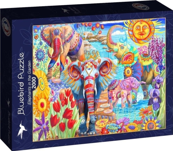 Puzzle 2000 Bunte Elefanten Im Garten