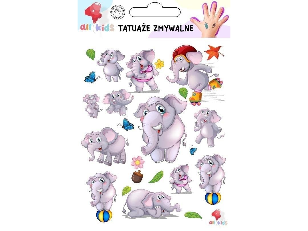 Vaskbare tatoveringer til børn glade elefanter