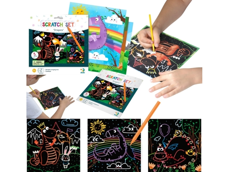 Dodo Scratch Artistic "Dragons" Scratchboard Scratch Methode Für Kinder Bilder