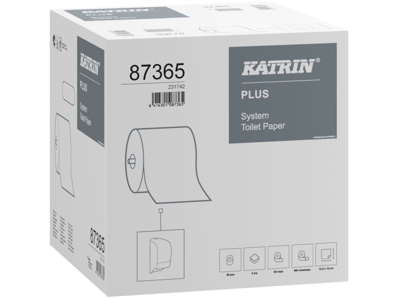 Toalettpapper, Katrin Plus, 2-lagers, 85,5m x 10cm, Ø13,5cm, vitt - (36 st.) | Rengöring - Avtorkning - Toalettpapper och dispensrar | GameStuff