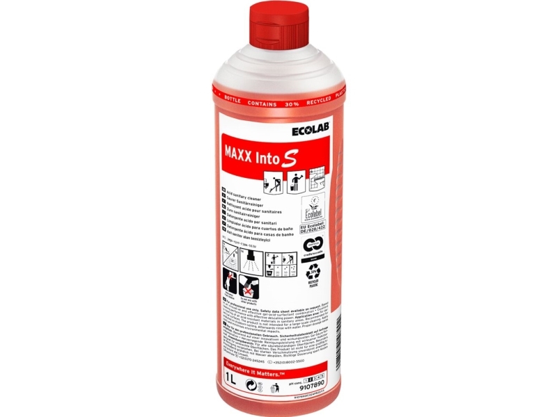 Sanitetsrengøring, Ecolab Maxx Into S, 1 L, Sur/Kalkhæmmende