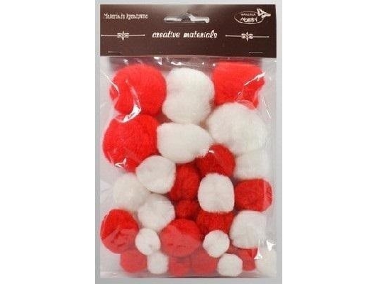 Hvid/Rød Ton-I-Ton Pom-Poms 15-40 Mm 30 Stk