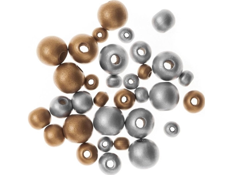 Holzperlen, Perlen, Gold&Ampsilber 30St |