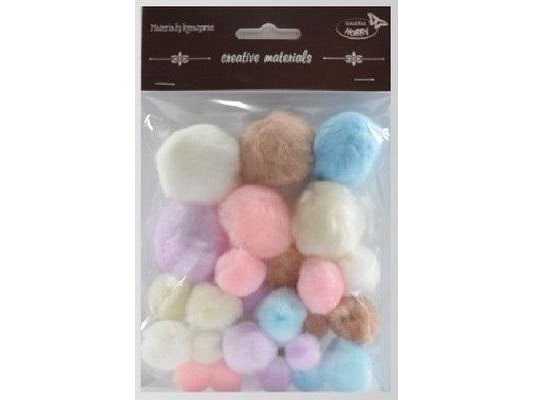 Pastelfarvede pom-poms 15mm-40mm 30stk