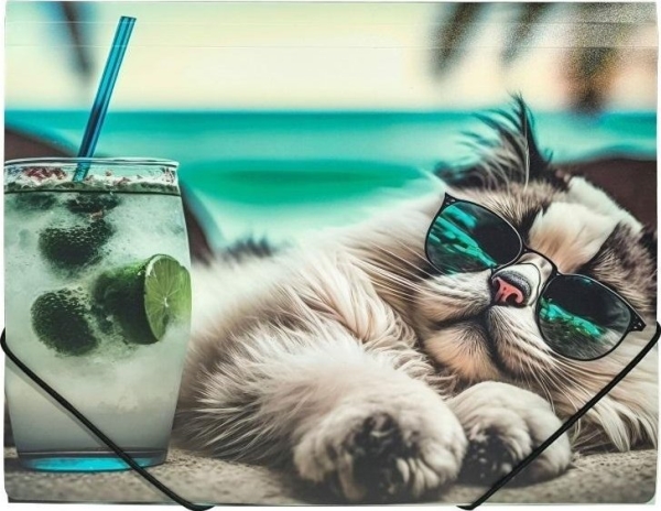 A4 PP elastikmappe med Chillout Cat-print