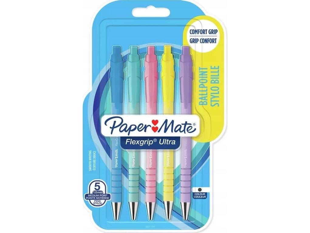 PAPER MATE Kuglepen Flexgrip Ultra Pastel. M sch. 5er Blister