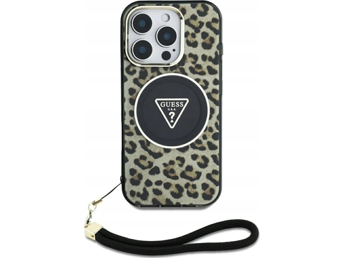 Guess Hc Iml Leopard Triangle Cord Strap Apple Iphone 16 Magsafe Dėklas Telefonui