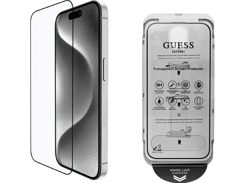 Komplektas 2 Viename Guess Bp Rhinestone Ekrano Ir Kameros Objektyvo Stiklinis Sijonas Apple Iphone 16 Pro Max Sidabrinis