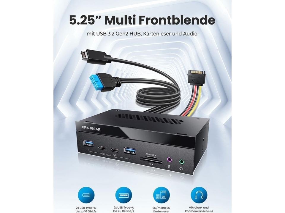 GRAUGEAR Multi etupaneeli 4-kertainen + kortinlukija USB,SD,Micro