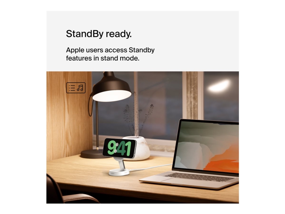 Belkin Boostcharge Pro - Trådløs Opladningsstander - Magnetisk, Konverterbar, Med Qi2 - 15 Watt - 3 A - Fast Charge - Hvid