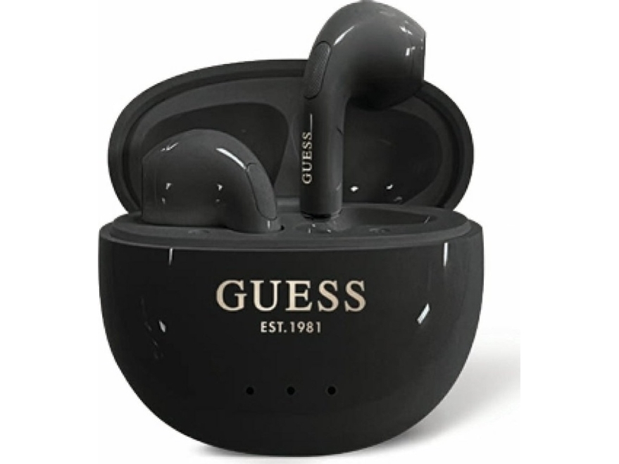 Tws Ausinės Guess Glossy Effect Egg Shape Printed Classic Logo Juodos Spalvos