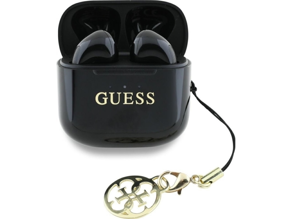 Tws Guess Glanzeffekt Gedruckt Classic Logo &Amp Charm Kopfhörer In Schwarz