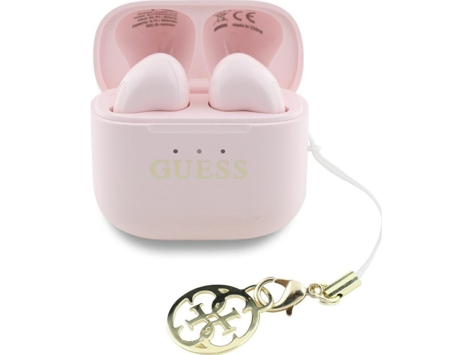 Tws Guess Glossy Effect Printed Classic Logo &Amp Charm Hovedtelefoner Pink