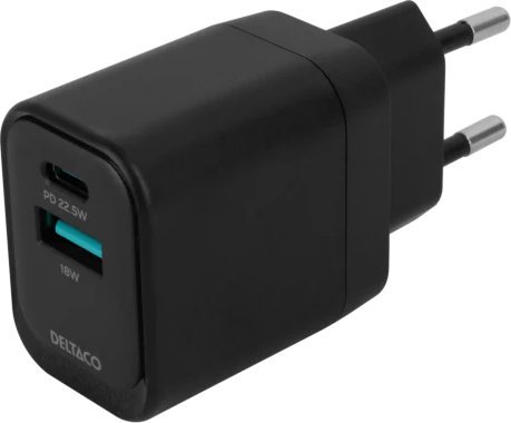 Adapter Deltaco 1x Usb A 18w 1x Usb C Pd 20w Black/usbc Ac153