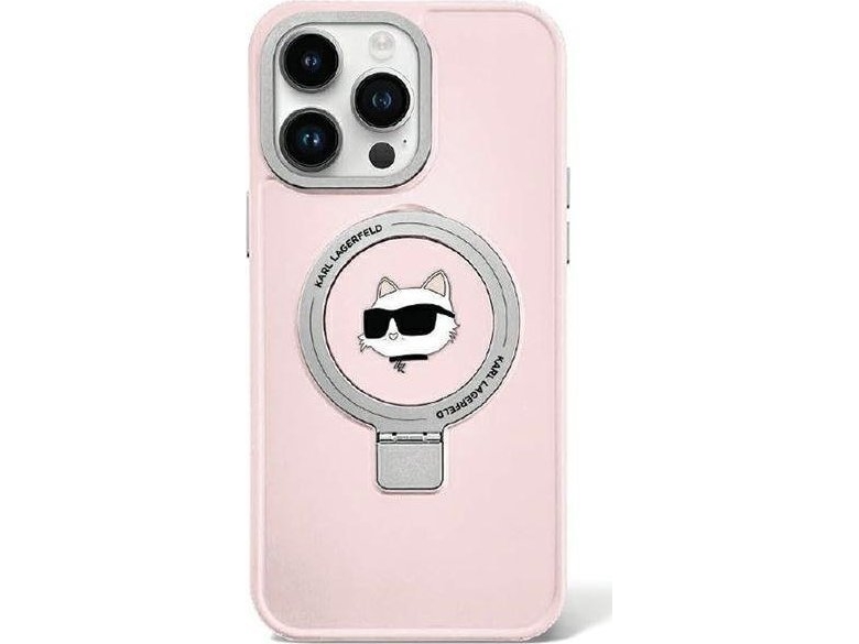 Apple Iphone 15 Pro Max Karl Lagerfeld Dėklas Ring Stand Choupette Head Magsafe (Klhmp15xhmrschp) Rožinės Spalvos