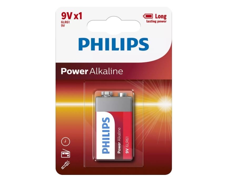 Philips Power Alkaline Batteri 6lr61p1b/10 Engångsbatteri 6lr61 9v Alkalisk 9 V 25 Mm 17 Mm
