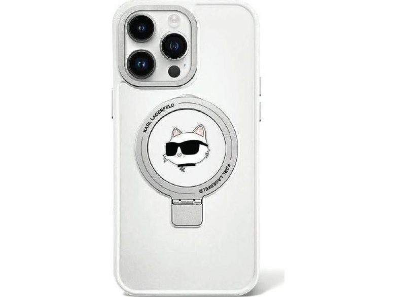 Apple Iphone 15 Pro Karl Lagerfeld Dėklas Ring Stand Choupette Head Magsafe (Klhmp15lhmrschh) Baltos Spalvos