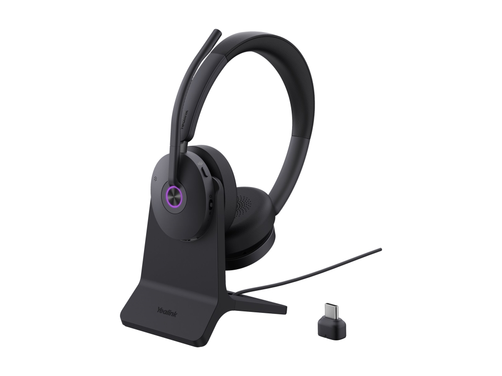 Yealink Bh74 Teams Headset På Øret Bluetooth Trådløs Aktiv Støjfjerning Usb C Via Bluetooth Adapter Med Opladningsstander Certified F