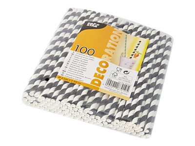 Papstar - Sugerør - 0,6 Diameter X 20 Cm - Engangs - Sort, Hvid (Pakke Med 100)