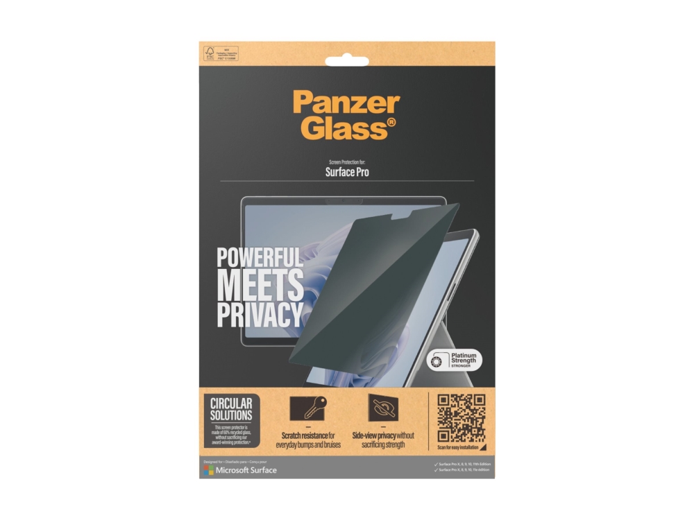 Panzerglass - Skærmbeskytter For Tablet - Ultrabred Pasform - Glas - Med Fortrolighedsfilter - For Microsoft Surface Pro X, Pro X For Business, Pro 8