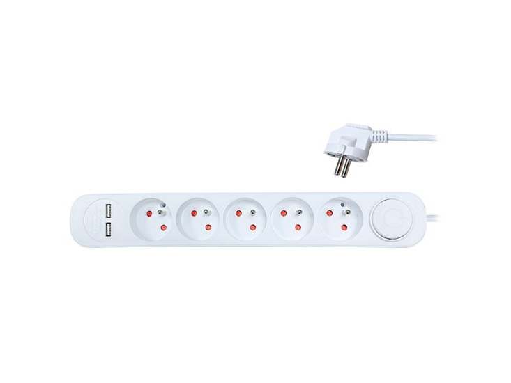 Solight Extension Lead, 5 Sockets, Usb 2.4A, White, 3 X 1Mm2, Switch, 3M