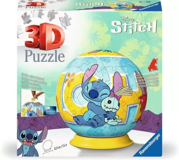 Ravensburger 3D Puzzle Ball: Disney Stitch, 73 Stk, Tegnefilm, 6 År