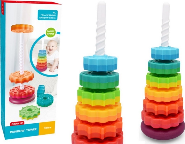 Lean Toys Piramidės formos bokštas rūšiavimo dėlionė vaikams, 6 elementai
