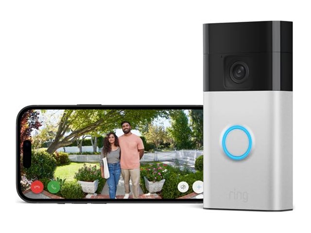 Ring Battery Video Doorbell - 2024 Edition - smart dörrklocka - med kamera - 30-dagars gratis provperiod av Ring Home, gör det själv-video, enkel att installera, helkroppsvy, enkel att installera - trådlös - 802.11b/g/n - 2.4 Ghz - satinnickel | Cykling - Cykelutrustning - Klockor som ringer | GameStuff