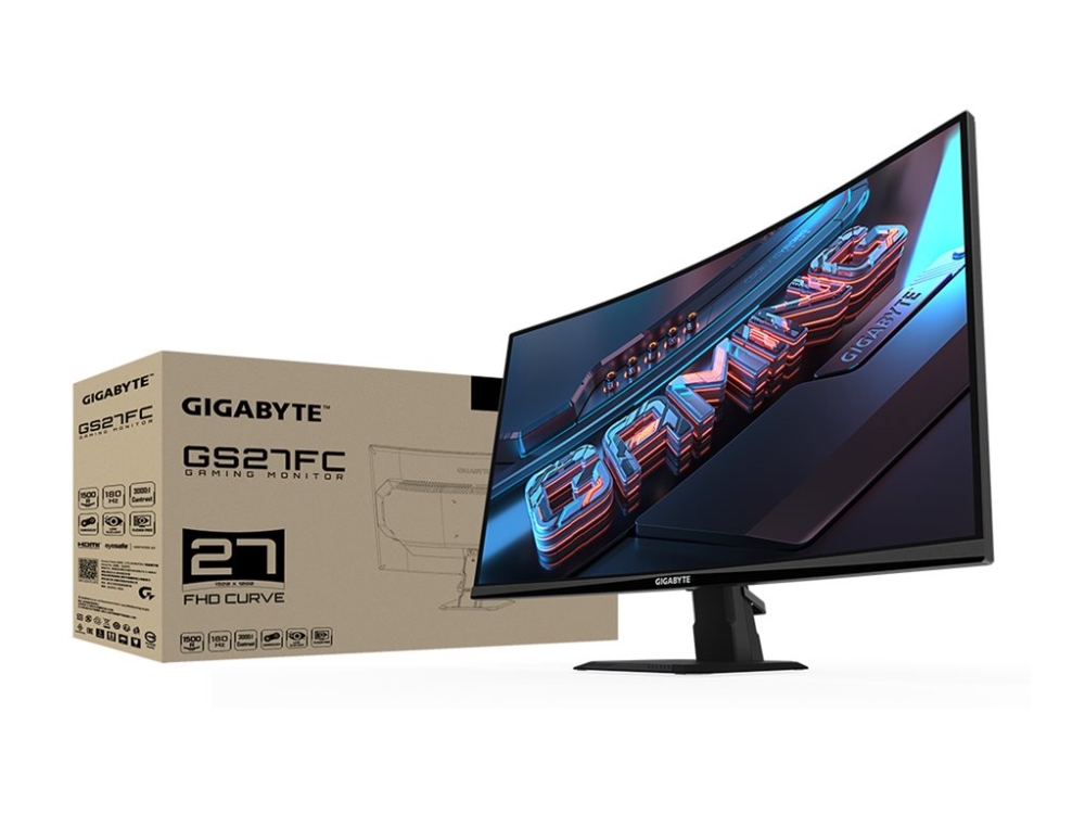 Gigabyte GS27FC - LED-skjerm - gaming - kurvet - 27" - 1920 x 1080 Full HD (1080p) @ 180 Hz - VA - 250 cd/m² - 3000:1 - 1 ms - 2xHDMI, DisplayPort