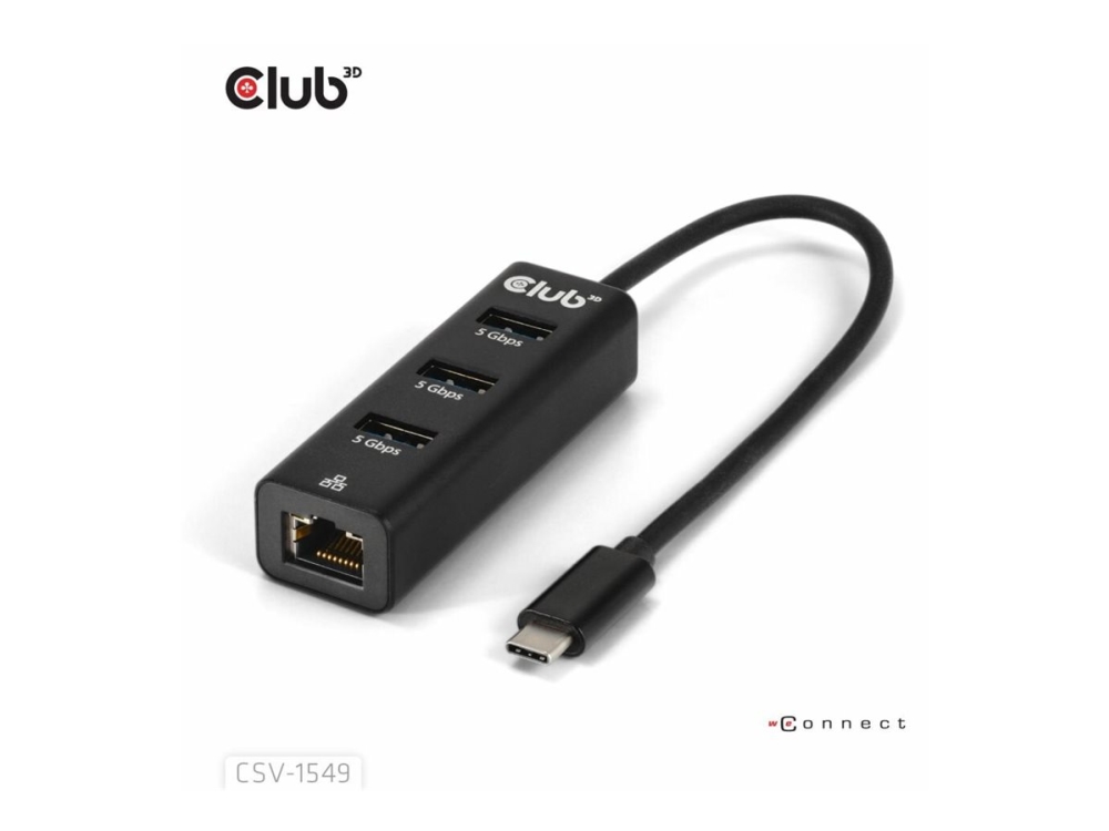 Club 3D CSV-1549 - Hubb - USB Type-C - 3 x USB 3.2 Gen1 + 1 x 10/100/1000 - skrivbordsmodell | Datortillbehör - Kablar & adaptrar - USB-hubbar | GameStuff