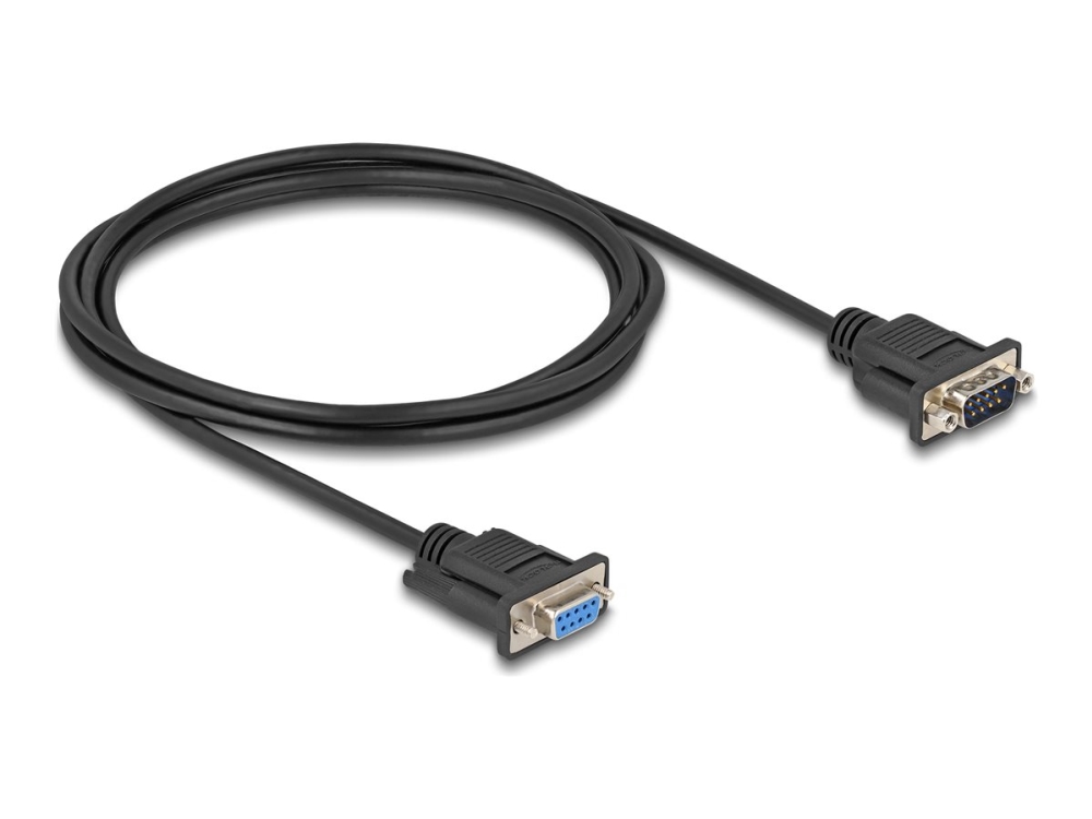 Delock - Serielt Kabel - Db-9 (Han) Til Db-9 (Hun) - 2 M - Tommelskruer, Understøtter Rs-232 Seriell Interface - Sort