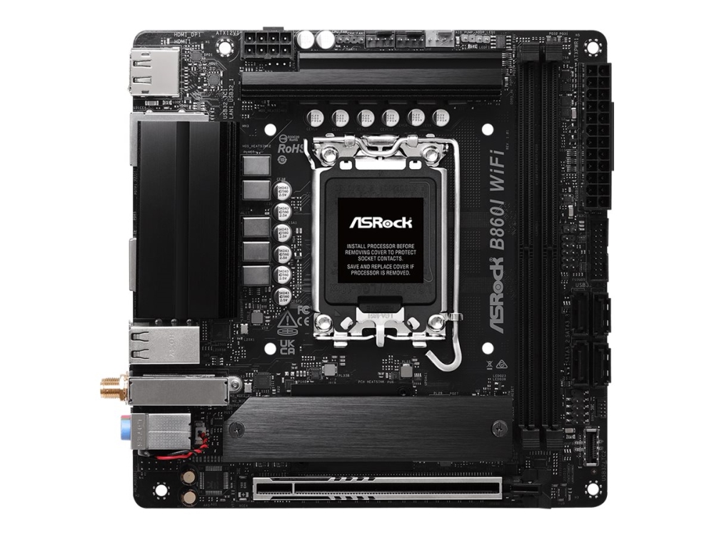 ASRock B860I WiFi - Moderkort - mini ITX - LGA1851-uttag - B860 Chipuppsättning - USB-C 3.2 Gen 2x2, USB-C 3.2 Gen2, USB 3.2 Gen 2, USB 3.2 Gen 1 - 2.5 Gigabit LAN, Wi-Fi 6E, Bluetooth - inbyggda grafiken (CPU krävs) - HD-ljud (8 kanaler) | Datorkomponenter - Moderkort - Intel Moderkort | GameStuff