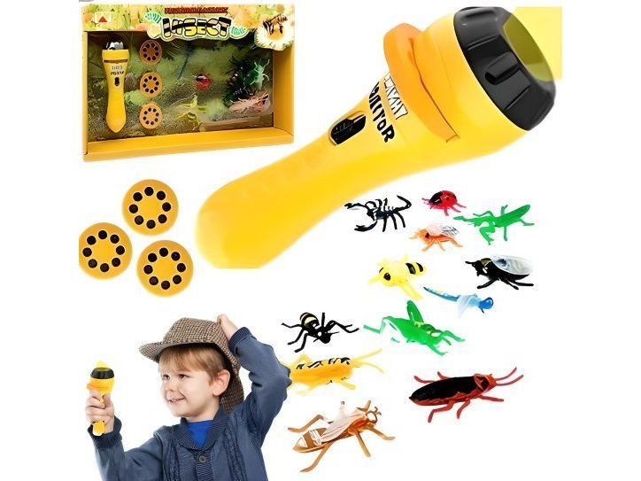 Projektor med figurer og billeder af insekter
