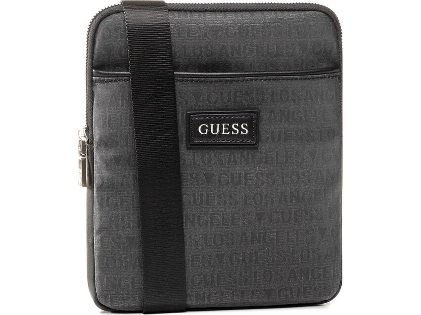 Guess Dan Flat Top Zip Textile Crossbody Bag Grey For Men For Men