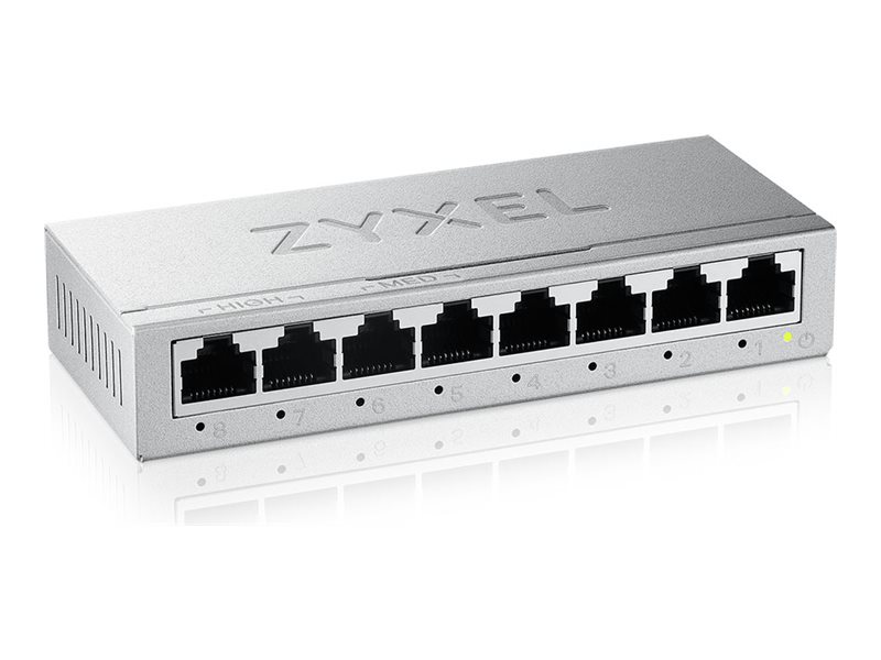 Zyxel Gs 100 Series Gs 108b Version 5 Switch Ohanterad 8 X 10/100/1000 Skrivbordsmodell Vaggmonterbar