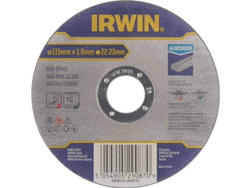 Irwin kapskive til skæring af aluminium, flad 115mm x 1,6mm x 22,23mm