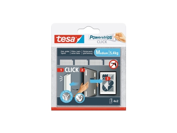 TESA Powerstrips CLICK M, Monteringspude, Hvid, Indendørs, 5,4 kg, 20 mm, 80 mm