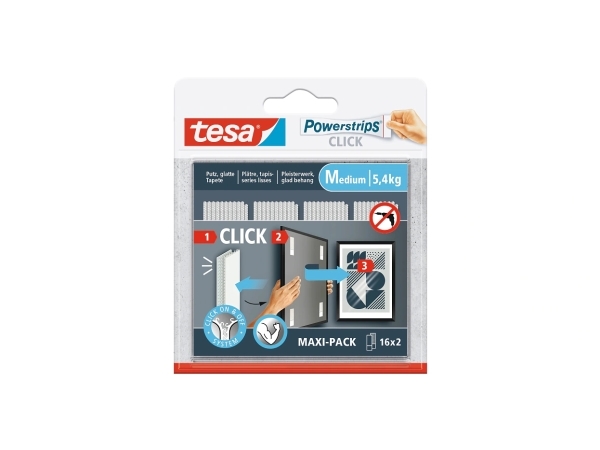 TESA Powerstrips CLICK M, Kiinnitysalusta, Valkoinen, Sisätila, 5,4 kg, 20 mm, 80 mm