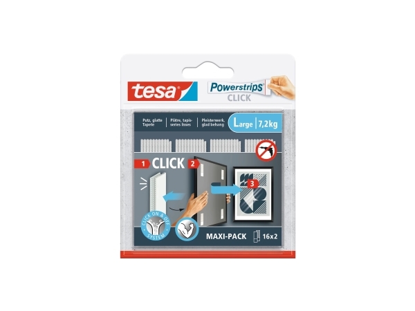 TESA Powerstrips CLICK L, Kiinnitysalusta, Valkoinen, Sisätila, 7,2 kg, 20 mm, 85 mm