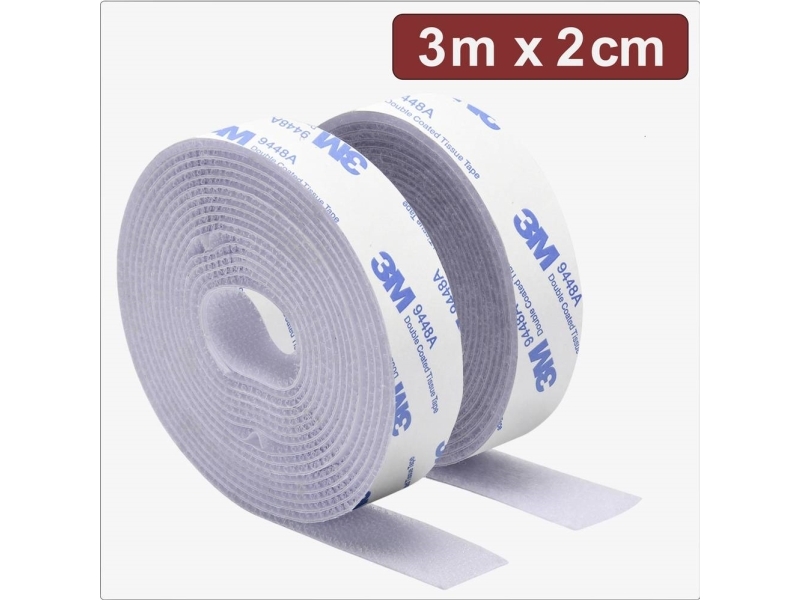 Quadrios 24CA323 Tarranauha tarranauhakiinnitykseen Staattinen tarranauha (P x L) 3 m x 2 cm Valkoinen 3 m