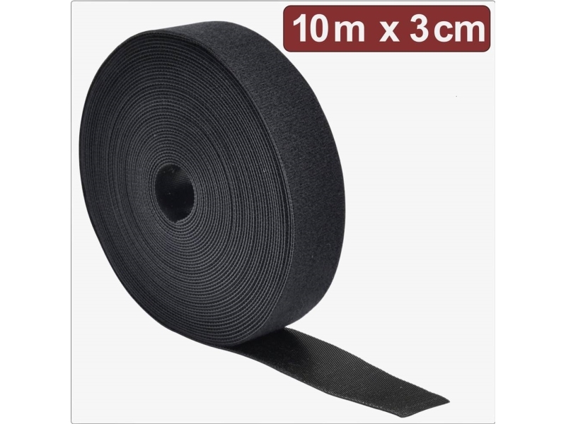 Quadrios 24Ca308 Klettband Zur Bündelung Statische Schlaufe (L X B) 10 M X 3 Cm Schwarz 10 M