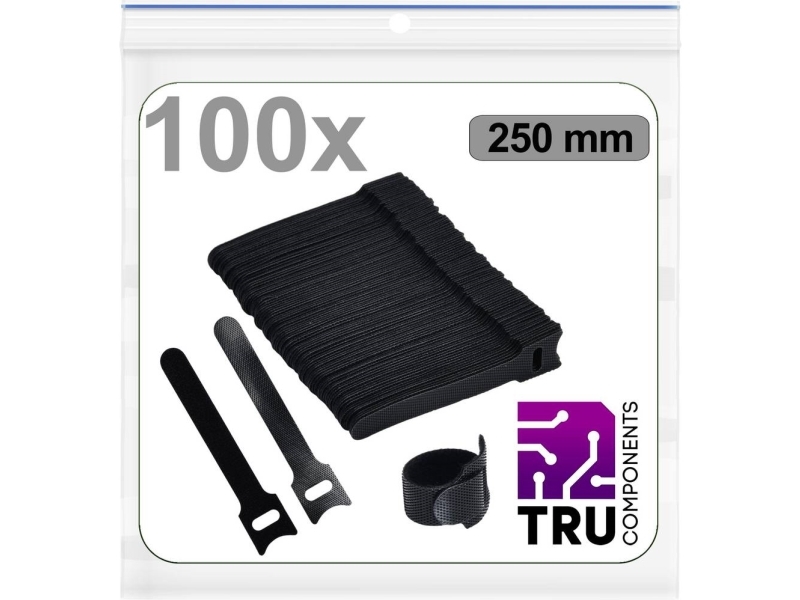 TRU COMPONENTS T24CA097 Kardborreband för montering Kardborreband med statisk ögla del (L x B) 250 mm x 12 mm Svart 100 st | EL Artiklar - Vägar & tillägg - Övriga | GameStuff