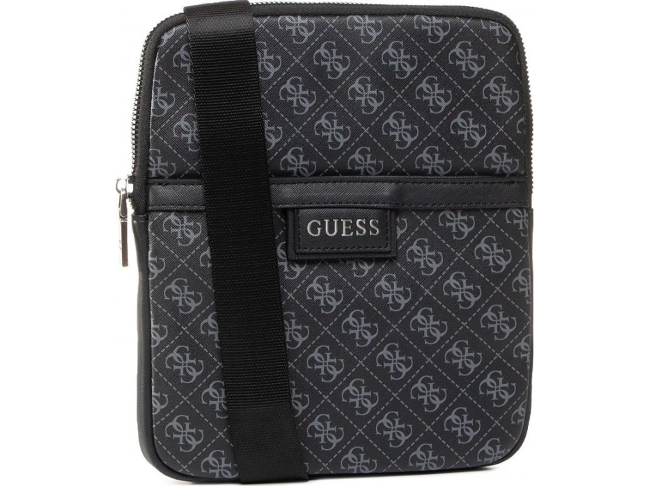 Guess Dan Flat Top Zip Textile Crossbody Bag Black For Men For Men